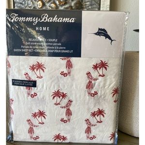 New- never opened Tommy Bahama Queen Sheet Set Waikiki Holiday Red Sheet Set